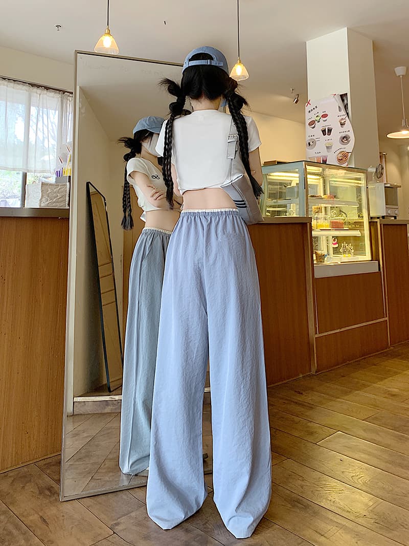 원본 품질 빅 사이즈 배색 얼음 실크 와이드 레깅스 바지 여름 얇은 스타일 질감 센스 스트레이트 캐주얼 바지 대외 무역 폭발 상세 이미지 28