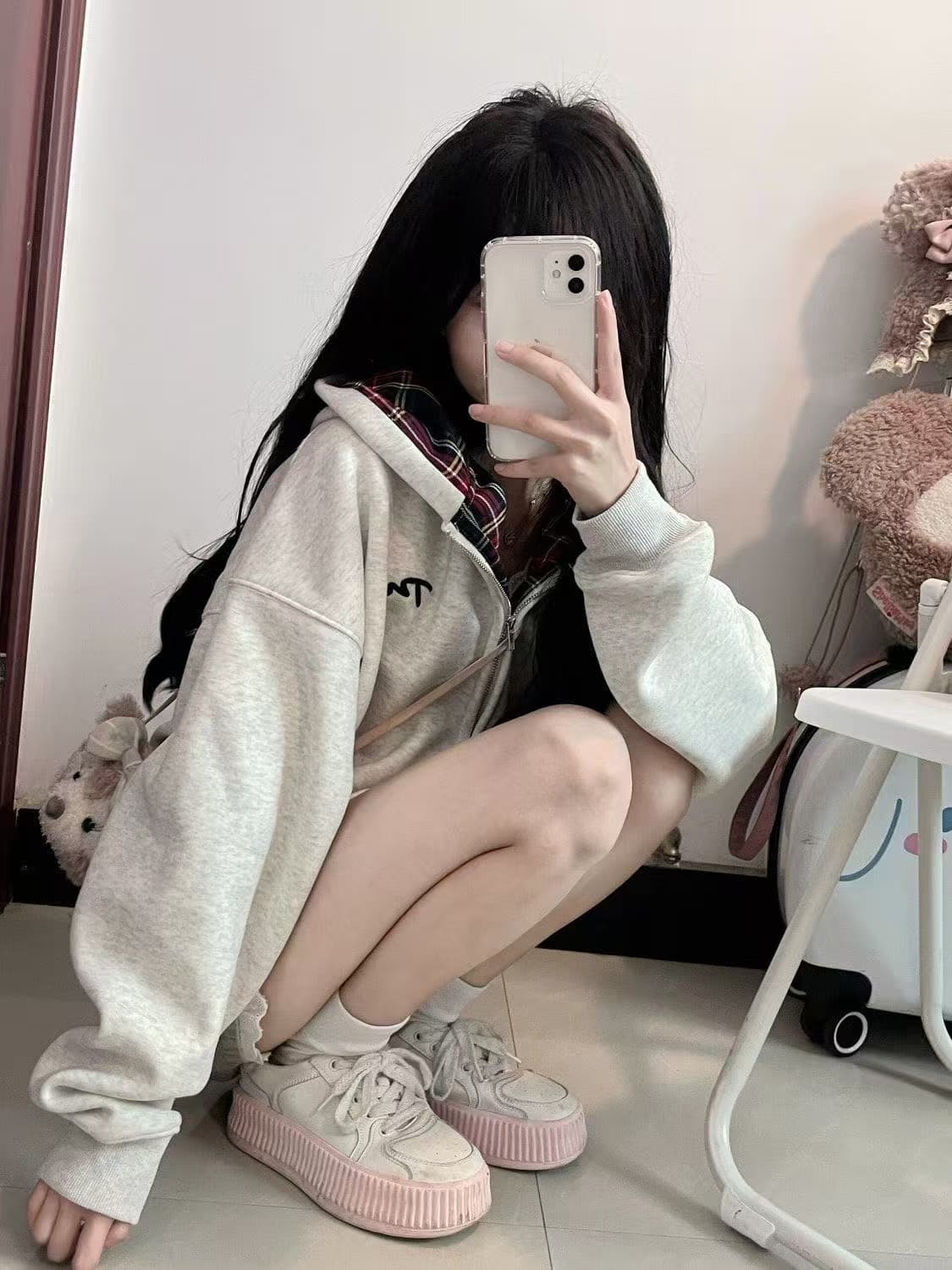 아메리칸 레트로 높음 거리 자수 체크무늬 후드 티 스웨터 여성 봄 가을 루즈핏 디자인 센스 작은 대중 캐주얼 카디건 코트 이미지 4