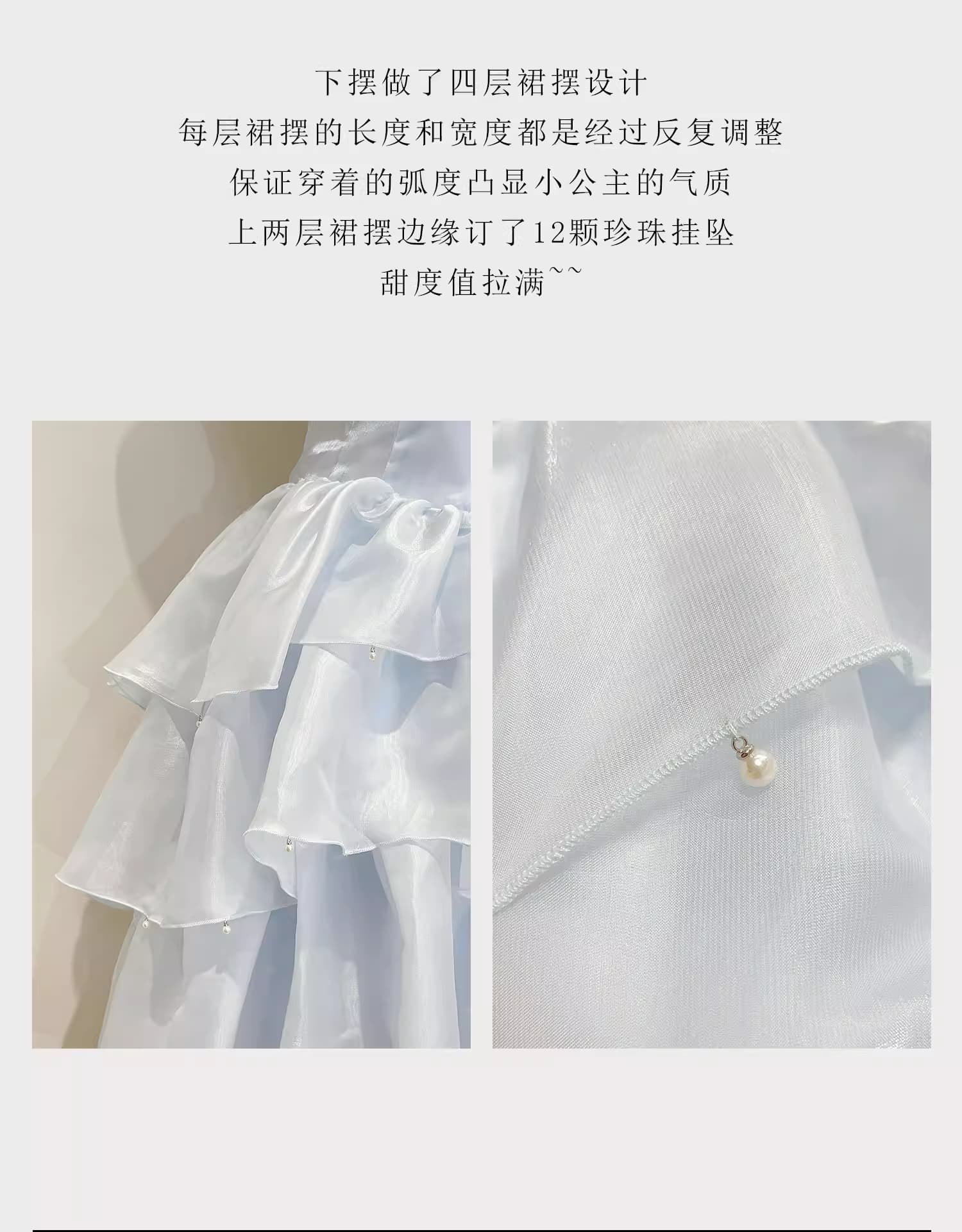 프랑스식 사소한 파란색 슬립 몸매 가꾸기 드레스 생일 예복 나비 매듭 디자인 작은 대중 우아함 여러 단계 치마 상세 이미지 5