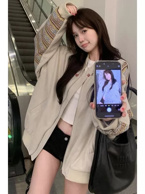 봄 가을 자수 아메리칸 레트로 민족 스타일 리본 패치워크 재킷 여성 디자인 센스 작은 대중 루즈핏 재킷 트렌디 고급 상세 이미지 2