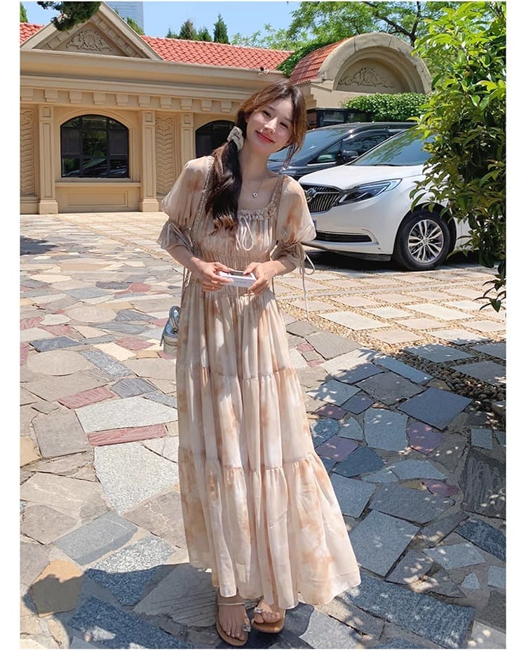 프랑스식 낭만주의 광장 칼라 꽃무늬 드레스 여름 요정 2026 새로운 봄 가을 부드러운 품격 슈퍼 요정 휴가 롱 스커트 상세 이미지 3