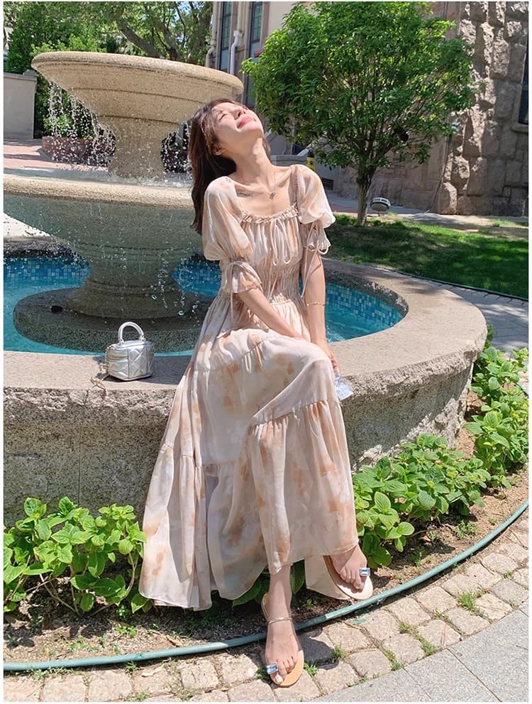 프랑스식 낭만주의 광장 칼라 꽃무늬 드레스 여름 요정 2026 새로운 봄 가을 부드러운 품격 슈퍼 요정 휴가 롱 스커트 상세 이미지 5