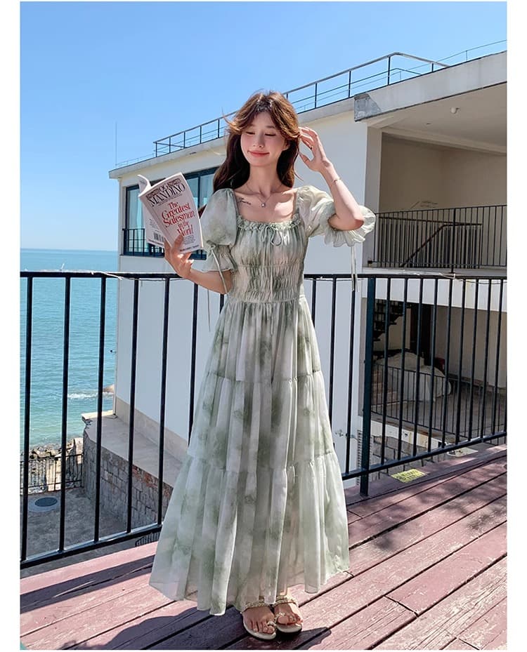 프랑스식 낭만주의 광장 칼라 꽃무늬 드레스 여름 요정 2026 새로운 봄 가을 부드러운 품격 슈퍼 요정 휴가 롱 스커트 상세 이미지 12