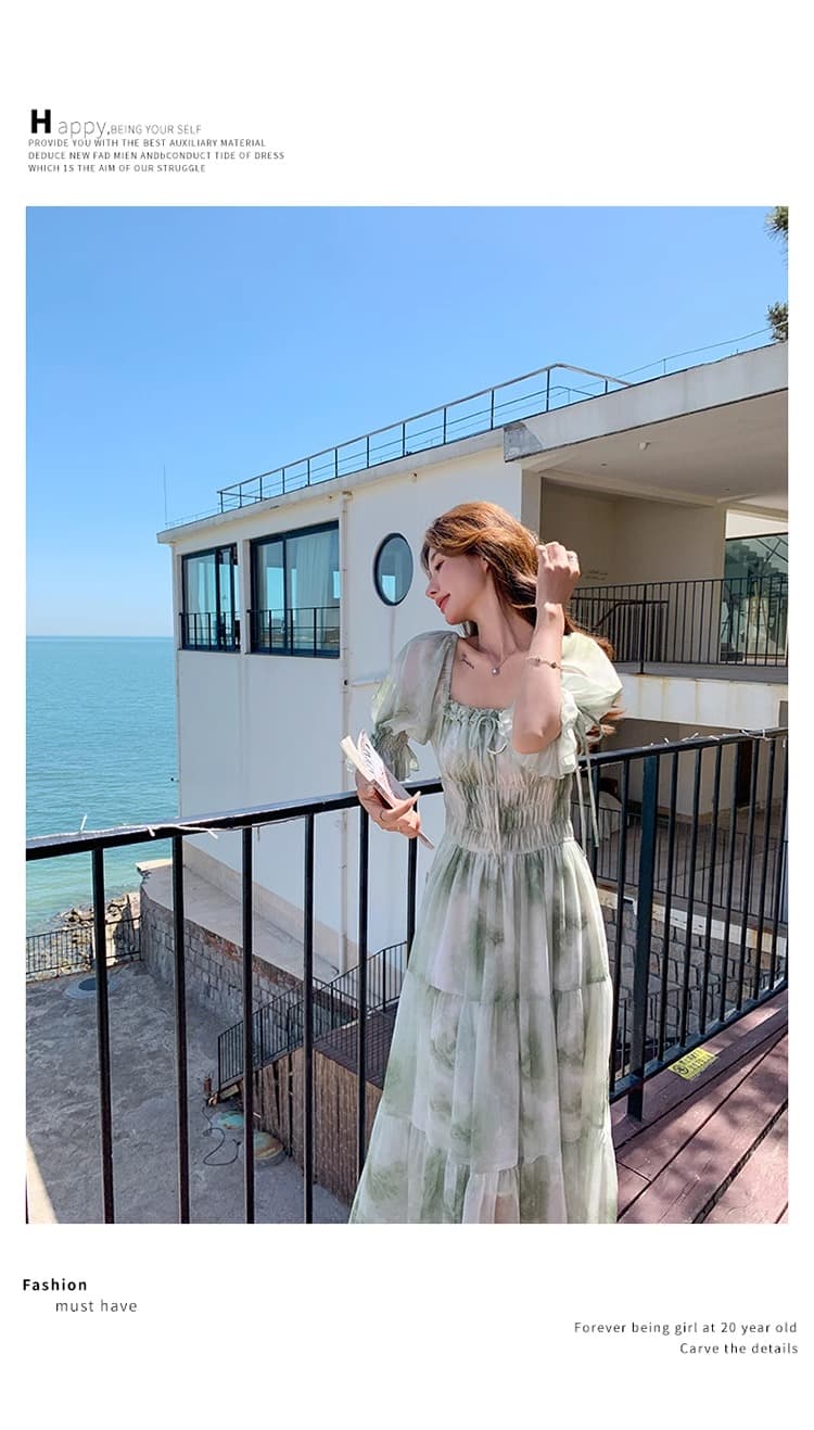 프랑스식 낭만주의 광장 칼라 꽃무늬 드레스 여름 요정 2026 새로운 봄 가을 부드러운 품격 슈퍼 요정 휴가 롱 스커트 상세 이미지 13