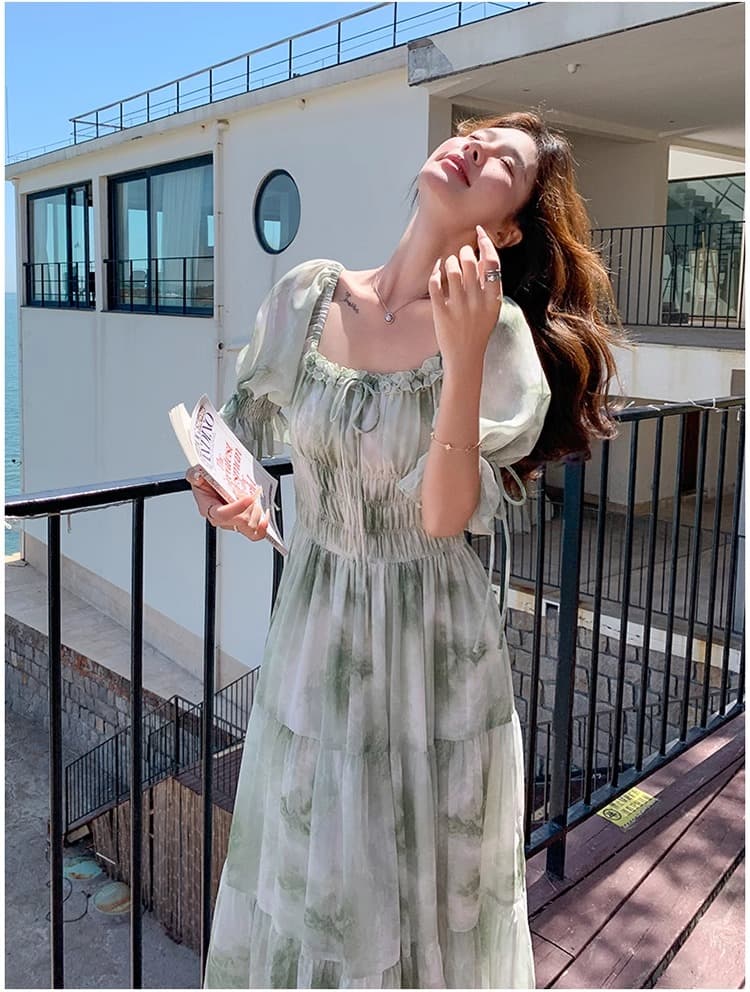 프랑스식 낭만주의 광장 칼라 꽃무늬 드레스 여름 요정 2026 새로운 봄 가을 부드러운 품격 슈퍼 요정 휴가 롱 스커트 상세 이미지 14