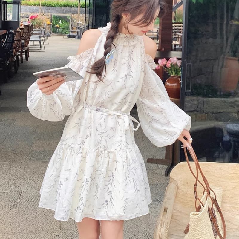 쉬폰 오프숄더 꽃무늬 여성 드레스 여름 026 품격 부드러운 감기 센스 휴가 바람 루즈핏 슬림해 보이는 치마 이미지 5