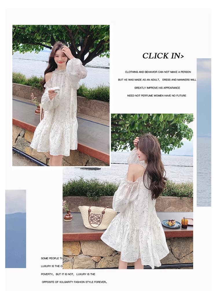 쉬폰 오프숄더 꽃무늬 여성 드레스 여름 026 품격 부드러운 감기 센스 휴가 바람 루즈핏 슬림해 보이는 치마 상세 이미지 4
