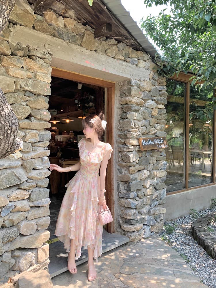 프라하 그것 여름 아름다운 우아한 해변가 휴가 꽃무늬 큰 진자 드레스 여름 오프숄더 치마 고급 상세 이미지 15