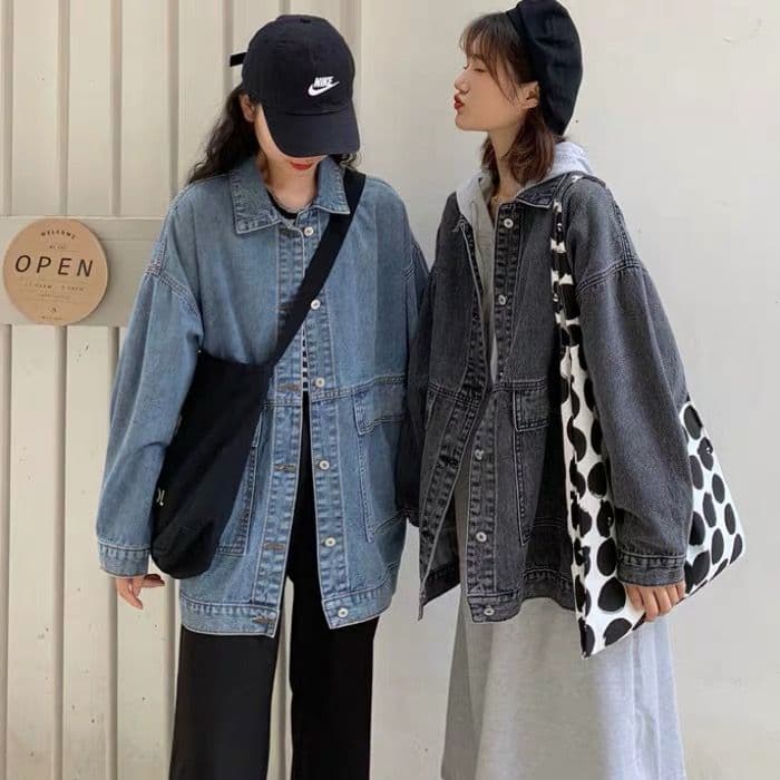 소금 부서 데님 여성 코트 봄 다용도 한국 스타일 루즈핏 bf 워크웨어 재킷 chic 이른 가을 맨위 ins 트렌디