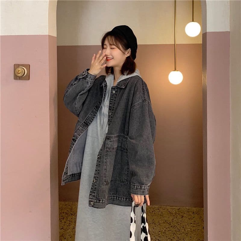 소금 부서 데님 여성 코트 봄 다용도 한국 스타일 루즈핏 bf 워크웨어 재킷 chic 이른 가을 맨위 ins 트렌디 상세 이미지 20
