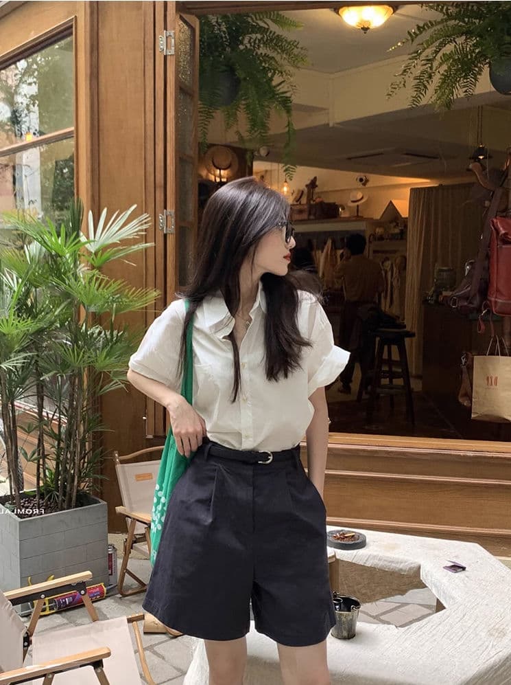 여름 화이트 반팔 프랑스식 여성 셔츠 새로운 디자인 센스 루즈핏 Chic 다용도 셔츠 맨위 슬림해 보이는 외국 가스 상세 이미지 5