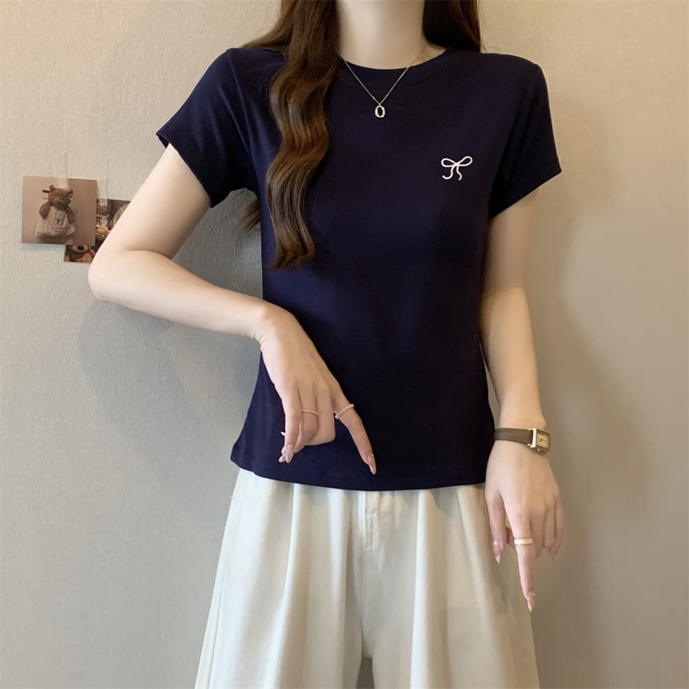 실사 40 순면 210 그램 92 면 8 암모니아 Lun 반팔 티셔츠 여성 자수 자수 상세 이미지 11