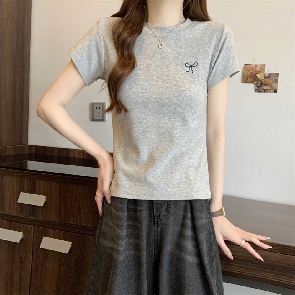 실사 40 순면 210 그램 92 면 8 암모니아 Lun 반팔 티셔츠 여성 자수 자수 상세 이미지 13