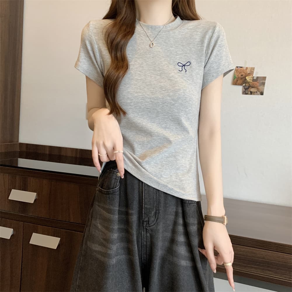 실사 40 순면 210 그램 92 면 8 암모니아 Lun 반팔 티셔츠 여성 자수 자수 상세 이미지 14