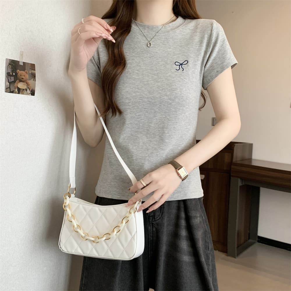 실사 40 순면 210 그램 92 면 8 암모니아 Lun 반팔 티셔츠 여성 자수 자수 상세 이미지 15
