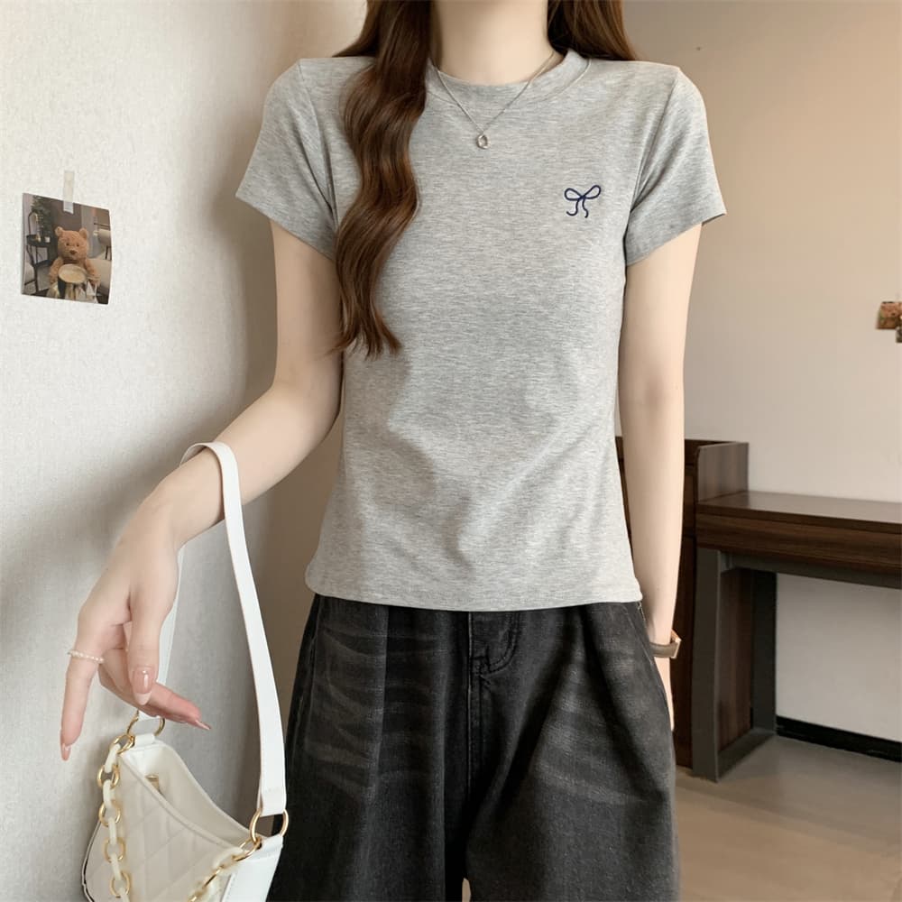 실사 40 순면 210 그램 92 면 8 암모니아 Lun 반팔 티셔츠 여성 자수 자수 상세 이미지 16