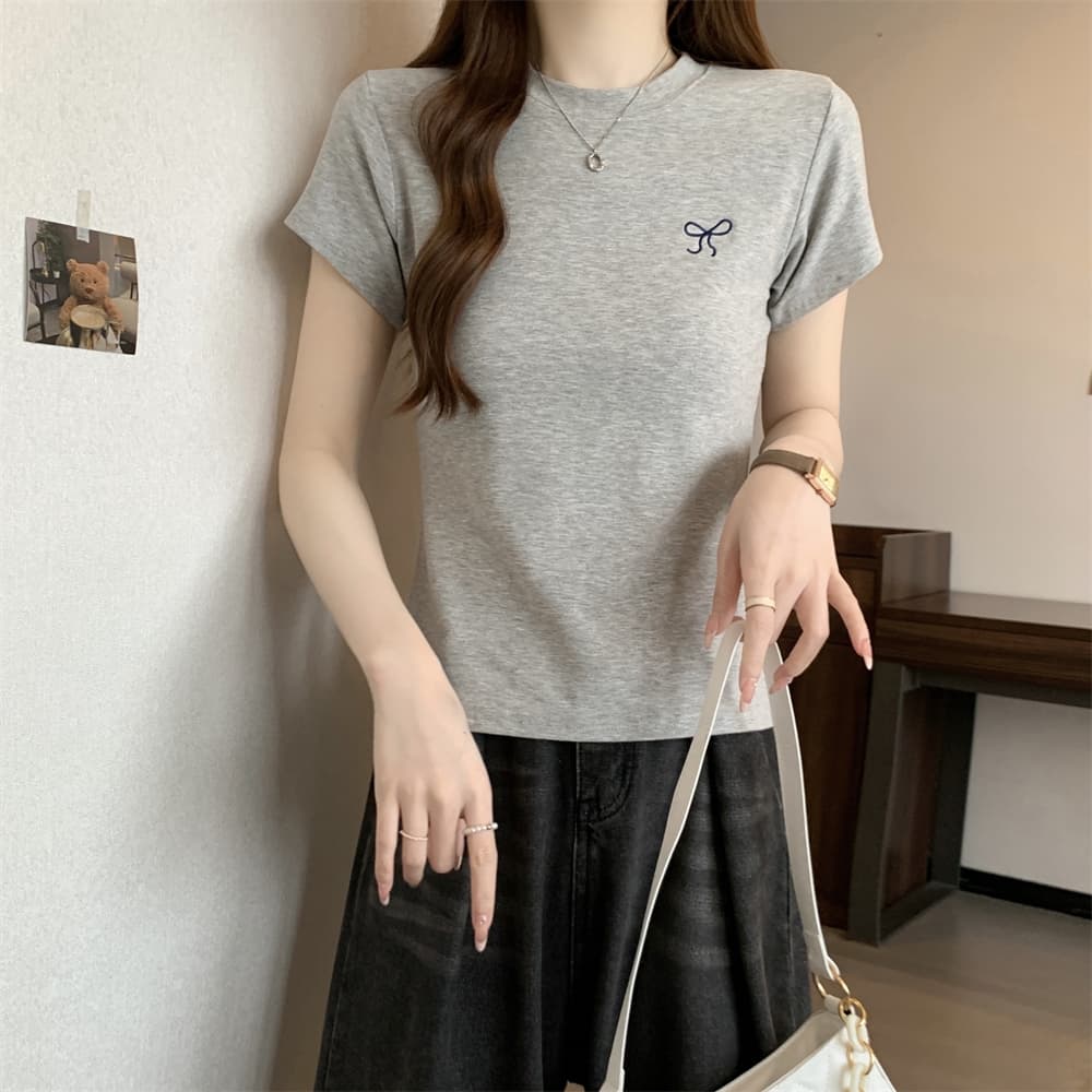 실사 40 순면 210 그램 92 면 8 암모니아 Lun 반팔 티셔츠 여성 자수 자수 상세 이미지 17