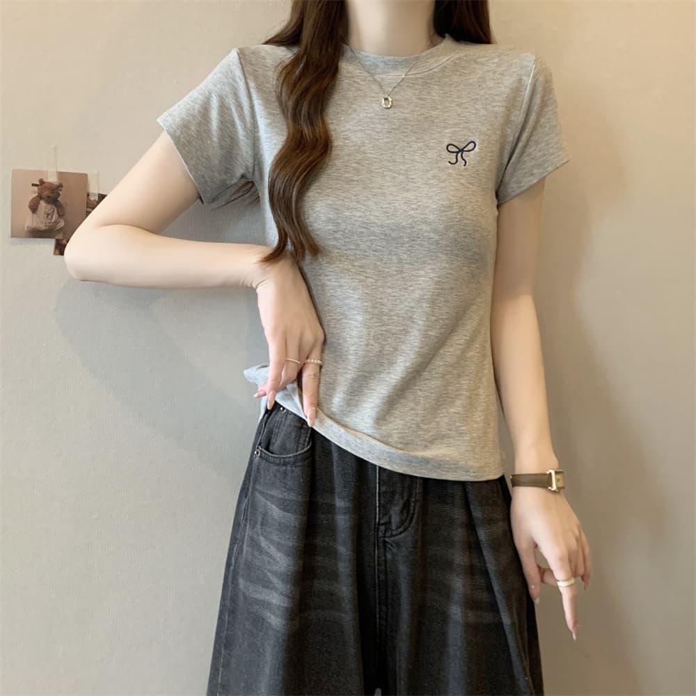 실사 40 순면 210 그램 92 면 8 암모니아 Lun 반팔 티셔츠 여성 자수 자수 상세 이미지 18