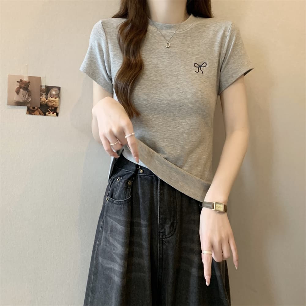 실사 40 순면 210 그램 92 면 8 암모니아 Lun 반팔 티셔츠 여성 자수 자수 상세 이미지 19