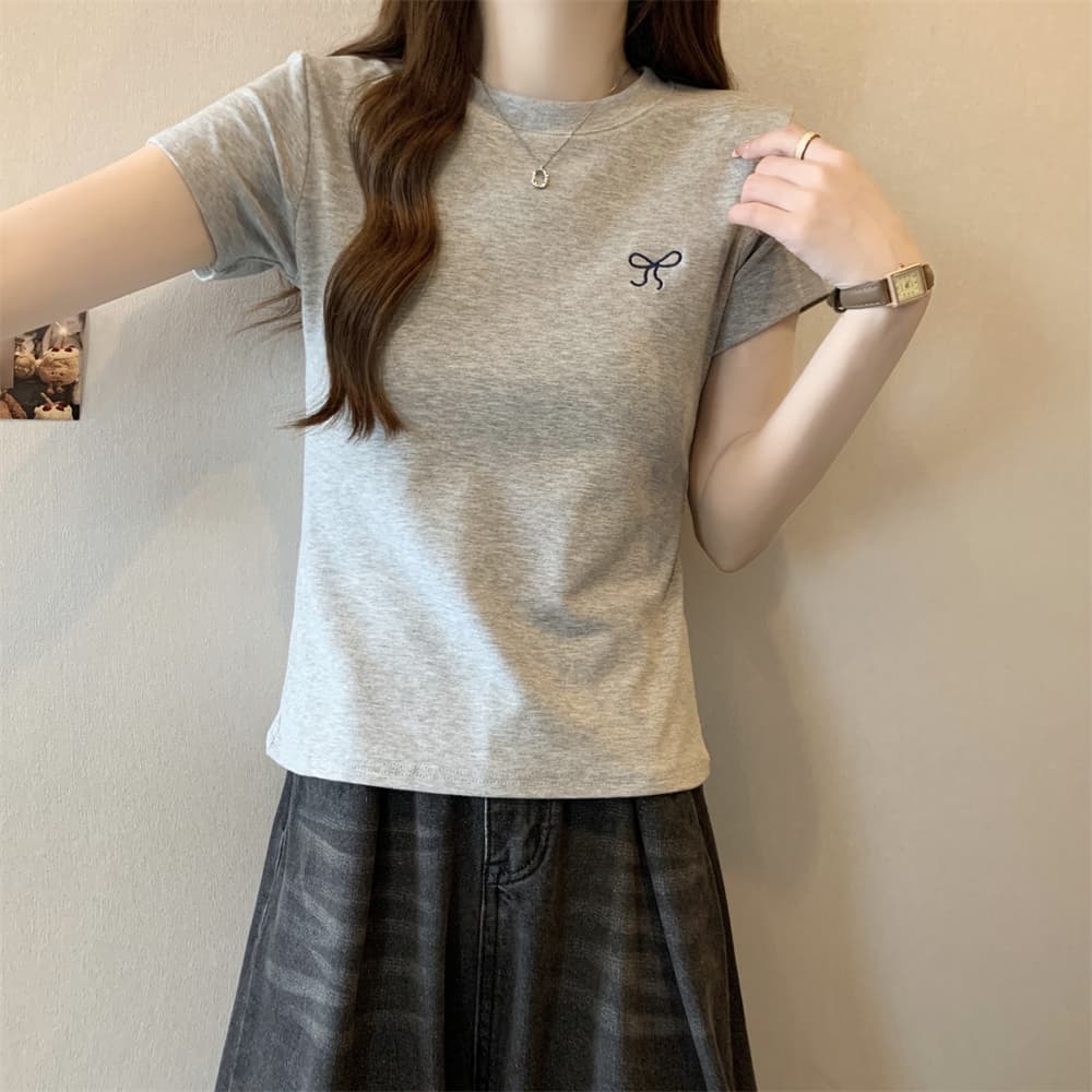 실사 40 순면 210 그램 92 면 8 암모니아 Lun 반팔 티셔츠 여성 자수 자수 상세 이미지 20