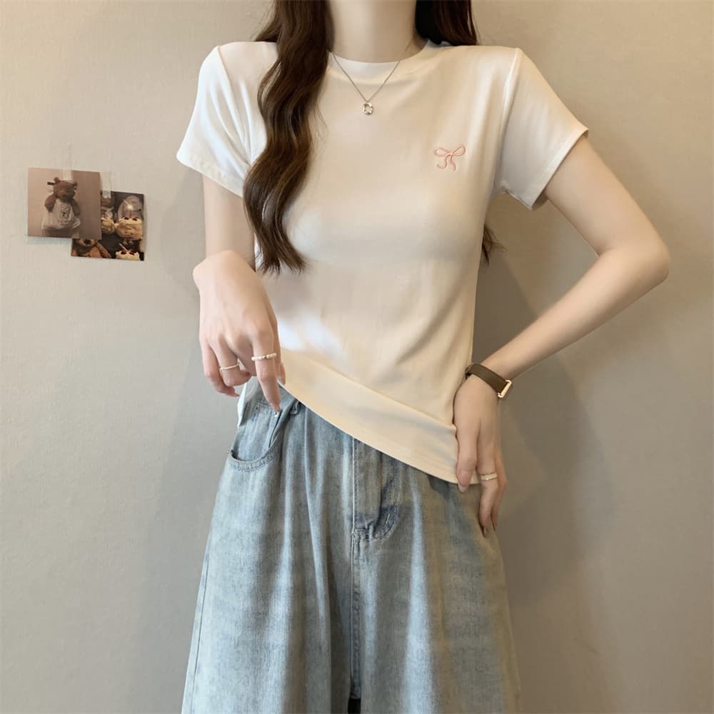 실사 40 순면 210 그램 92 면 8 암모니아 Lun 반팔 티셔츠 여성 자수 자수 상세 이미지 21