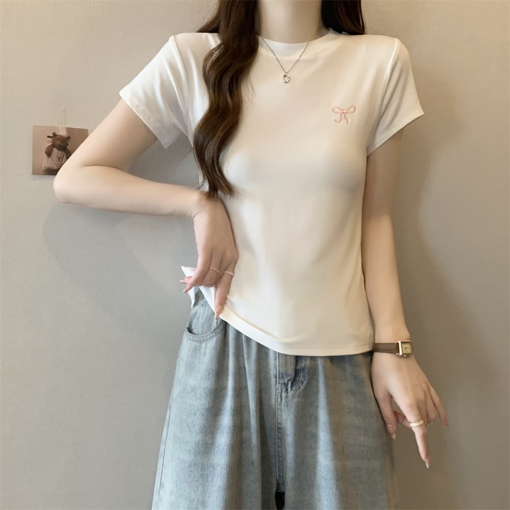 실사 40 순면 210 그램 92 면 8 암모니아 Lun 반팔 티셔츠 여성 자수 자수 상세 이미지 22