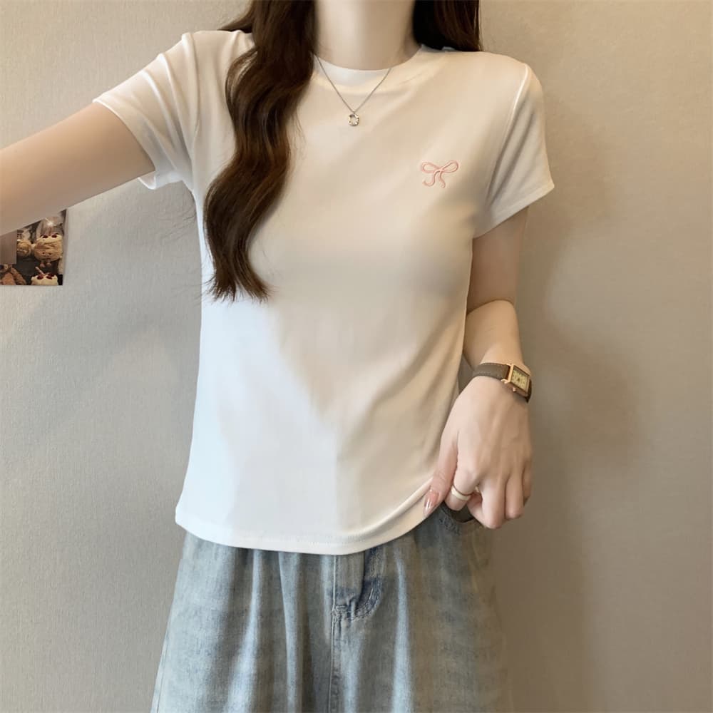 실사 40 순면 210 그램 92 면 8 암모니아 Lun 반팔 티셔츠 여성 자수 자수 상세 이미지 23