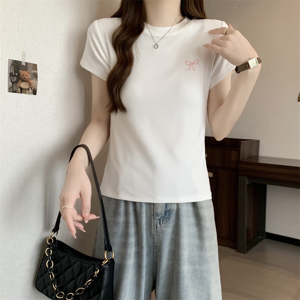 실사 40 순면 210 그램 92 면 8 암모니아 Lun 반팔 티셔츠 여성 자수 자수 상세 이미지 26
