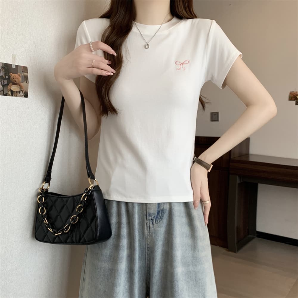 실사 40 순면 210 그램 92 면 8 암모니아 Lun 반팔 티셔츠 여성 자수 자수 상세 이미지 27