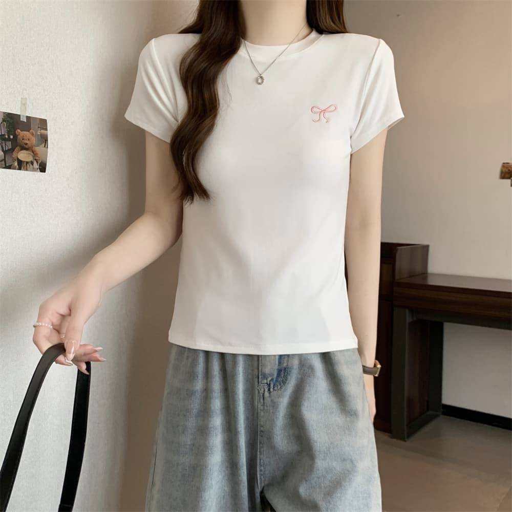 실사 40 순면 210 그램 92 면 8 암모니아 Lun 반팔 티셔츠 여성 자수 자수 상세 이미지 28