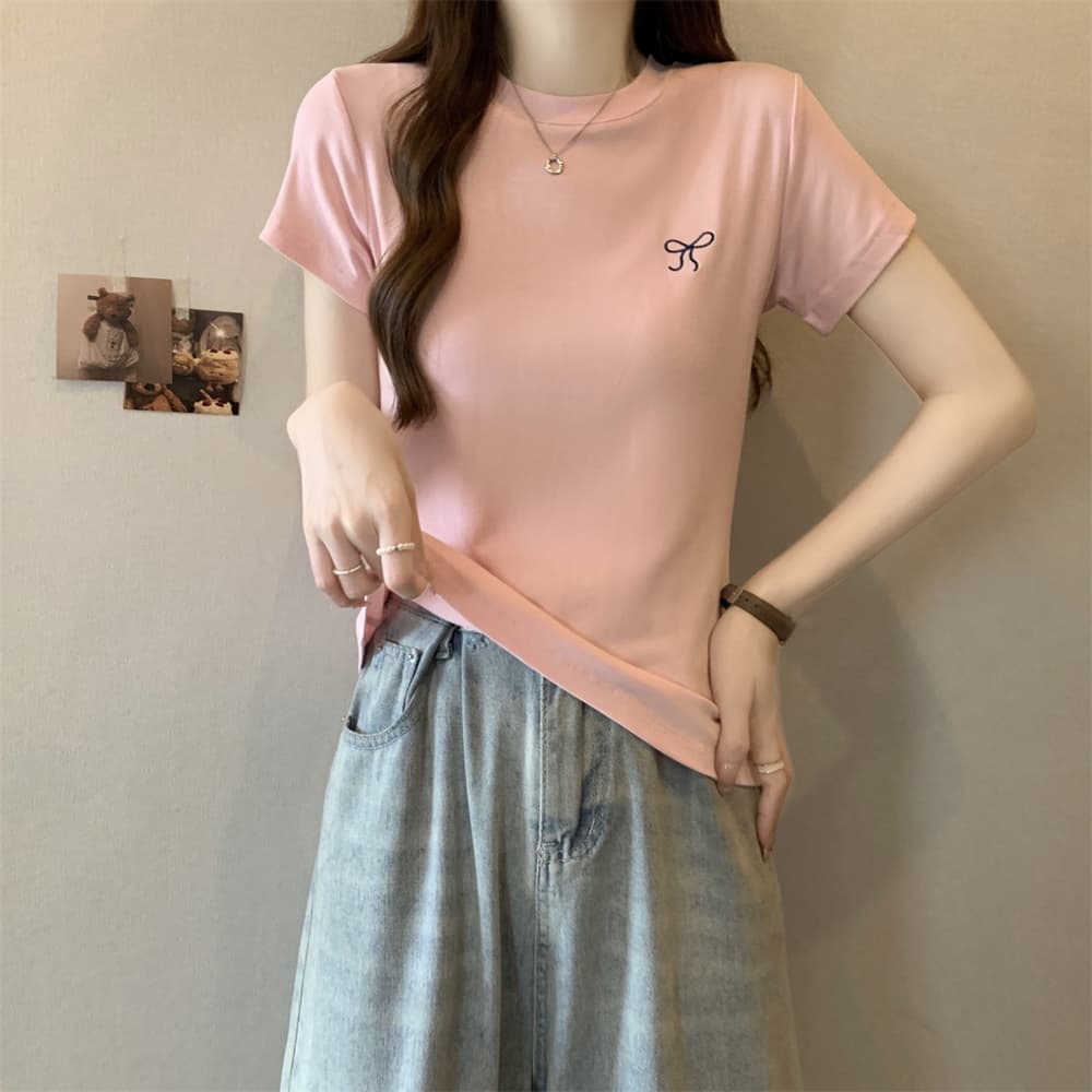 실사 40 순면 210 그램 92 면 8 암모니아 Lun 반팔 티셔츠 여성 자수 자수 상세 이미지 29