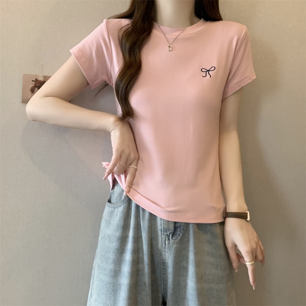 실사 40 순면 210 그램 92 면 8 암모니아 Lun 반팔 티셔츠 여성 자수 자수 상세 이미지 30