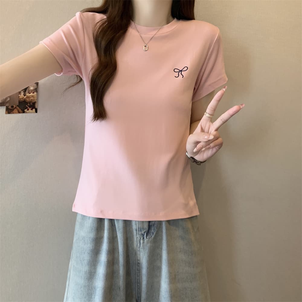 실사 40 순면 210 그램 92 면 8 암모니아 Lun 반팔 티셔츠 여성 자수 자수 상세 이미지 31