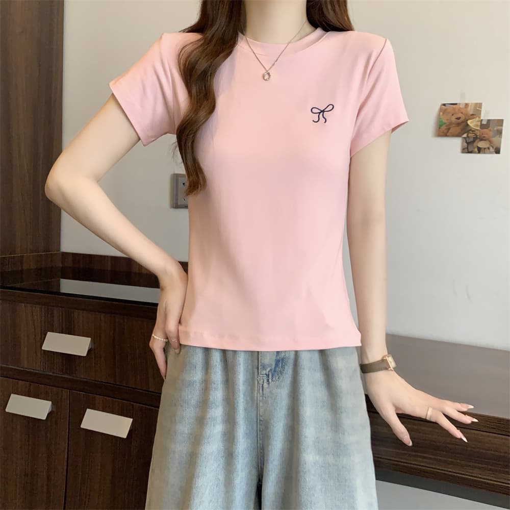실사 40 순면 210 그램 92 면 8 암모니아 Lun 반팔 티셔츠 여성 자수 자수 상세 이미지 32