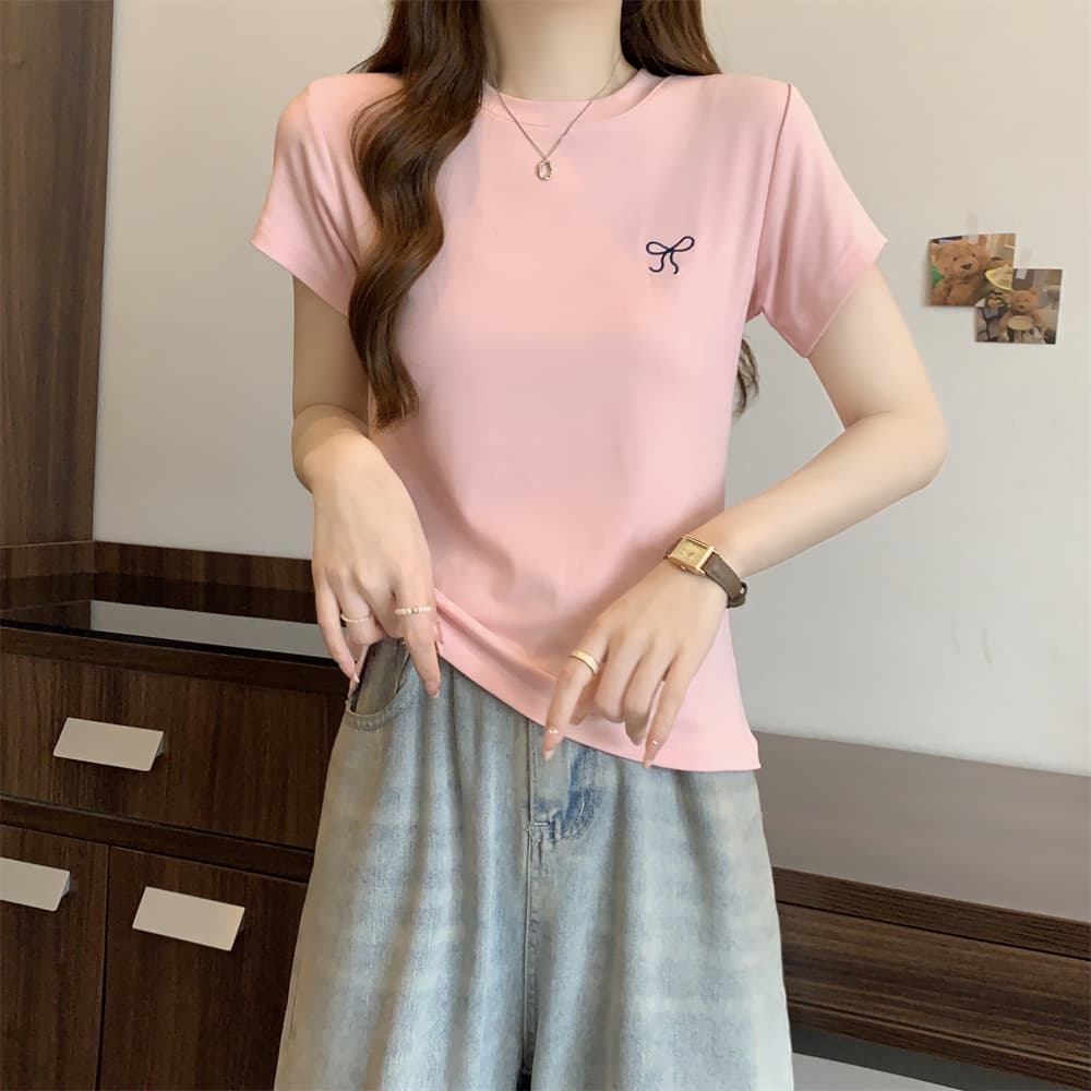 실사 40 순면 210 그램 92 면 8 암모니아 Lun 반팔 티셔츠 여성 자수 자수 상세 이미지 33