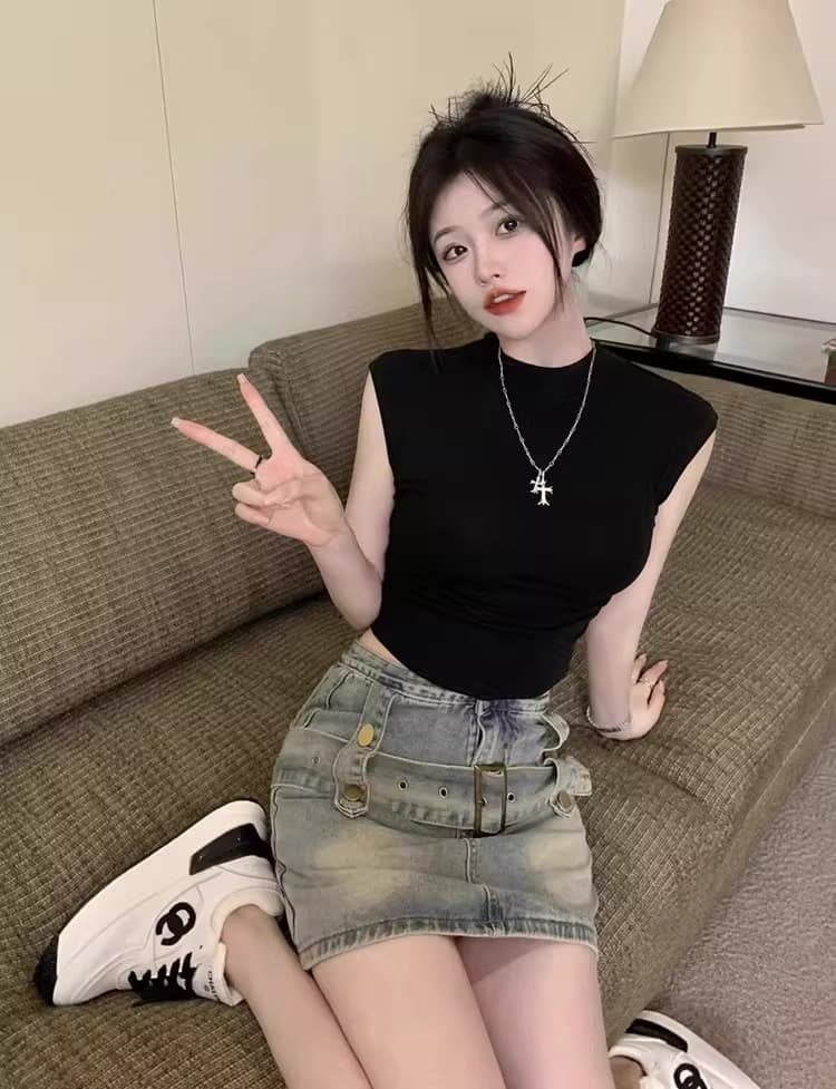 경관 그림 40 순면 210 그램 92 면 8 암모니아 Lun 여름 드레스 반하이넥 반팔 티셔츠 여성 상세 이미지 13