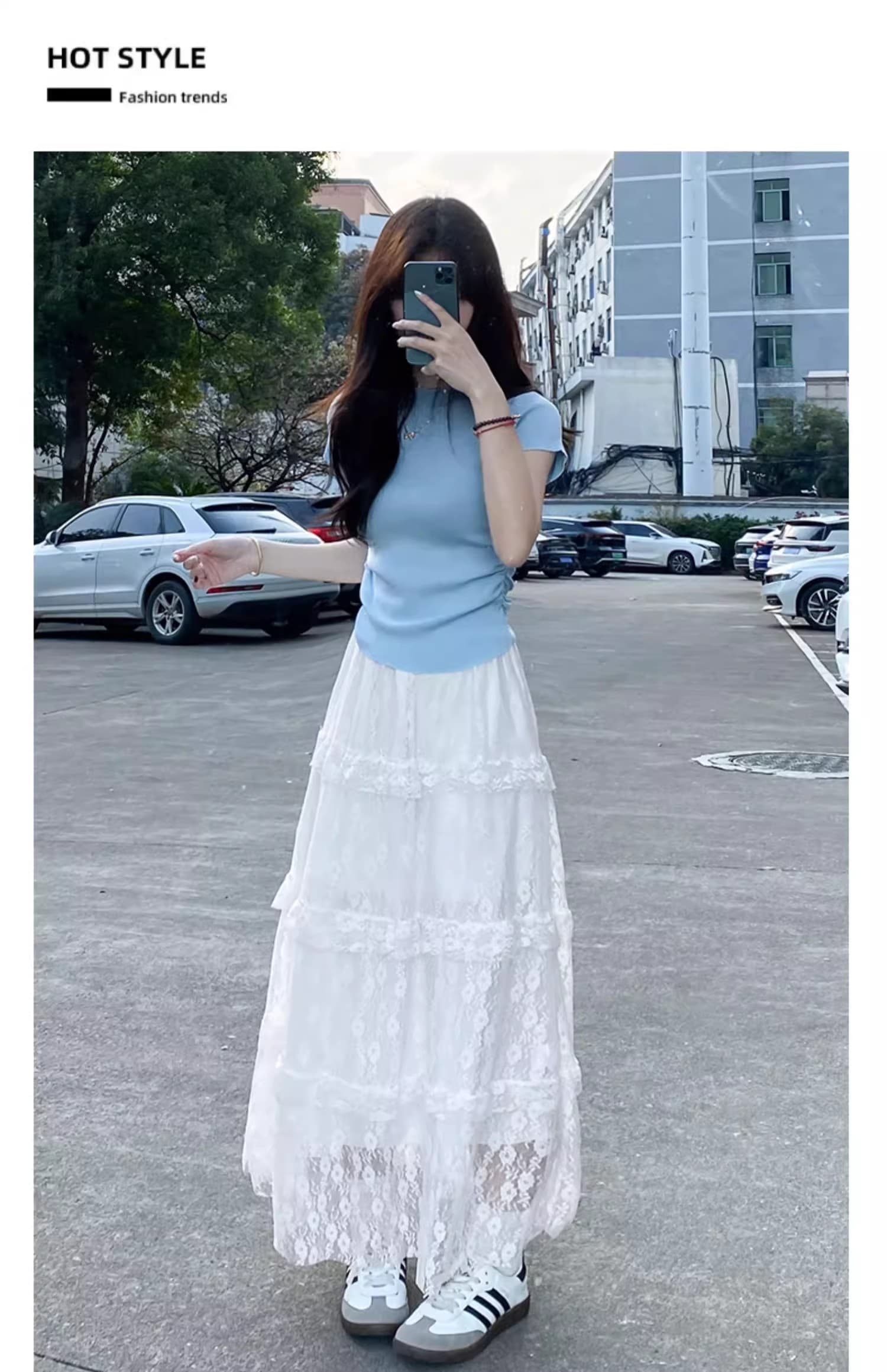 원본 것 화이트 레이스 반신 스커트 여성 여름 2026 새로운 하이웨이스트 한 마디 망사 롱 스커트 케이크 드레스 허리밴드 상세 이미지 22