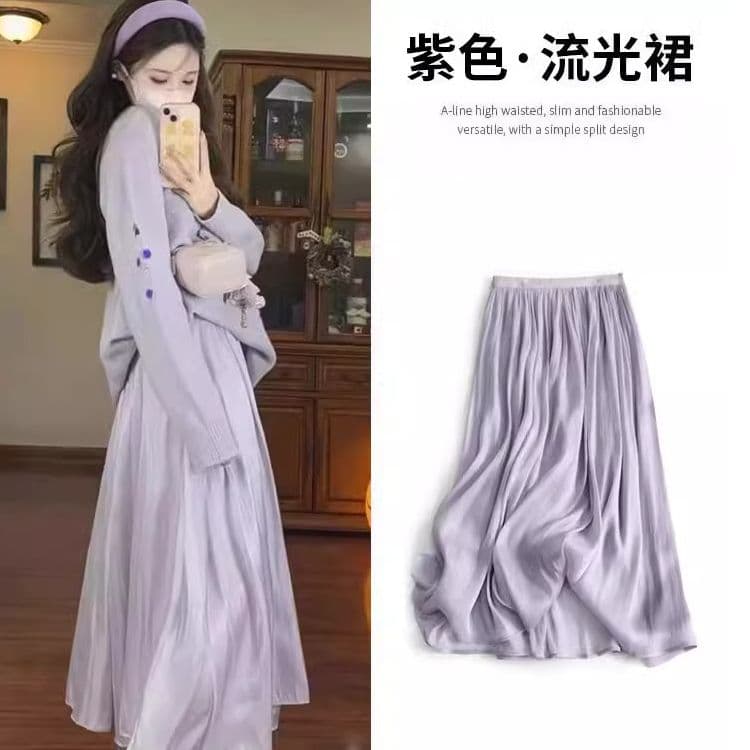 원본 것 구슬 빛 품격 Tulle 한 마디 반신 스커트 봄 여름 여자 중간 롱 코트 얇은 스타일 도루 가을 센스 우아한 이미지 2