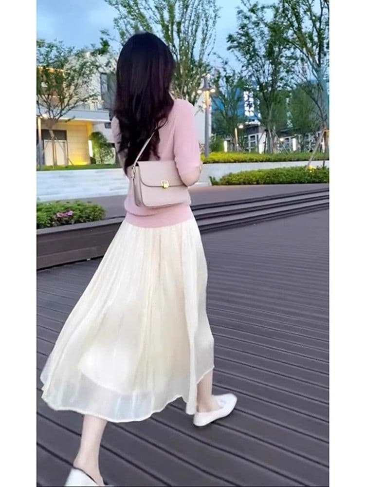 원본 것 구슬 빛 품격 Tulle 한 마디 반신 스커트 봄 여름 여자 중간 롱 코트 얇은 스타일 도루 가을 센스 우아한 상세 이미지 3