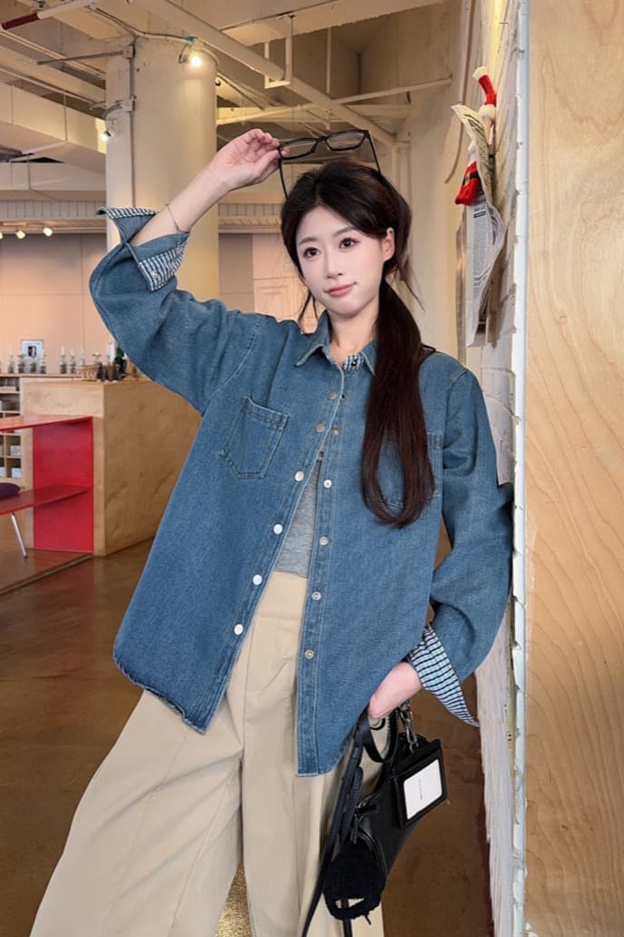 항구 바람 레트로 긍정적 인 어깨 워싱 데님 긴팔 여성 셔츠 2026 봄 디자인 센스 패션 캐주얼 맨위 재킷