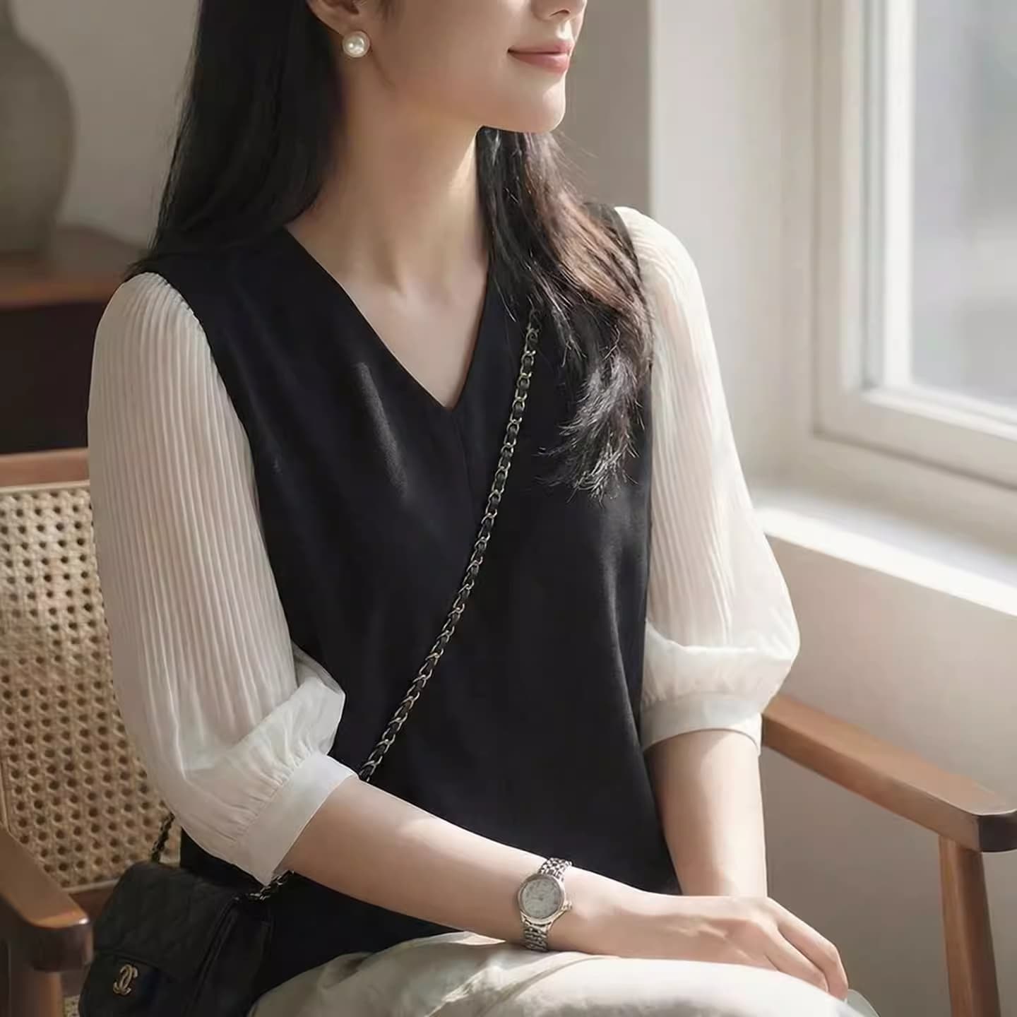 여름 쉬폰 셔츠 여성 의류 여름 드레스 2026 년 새로운 7부 소매 패션 작은 셔츠 반팔 맨위 서비스 중간 소매 트렌디 이미지 2