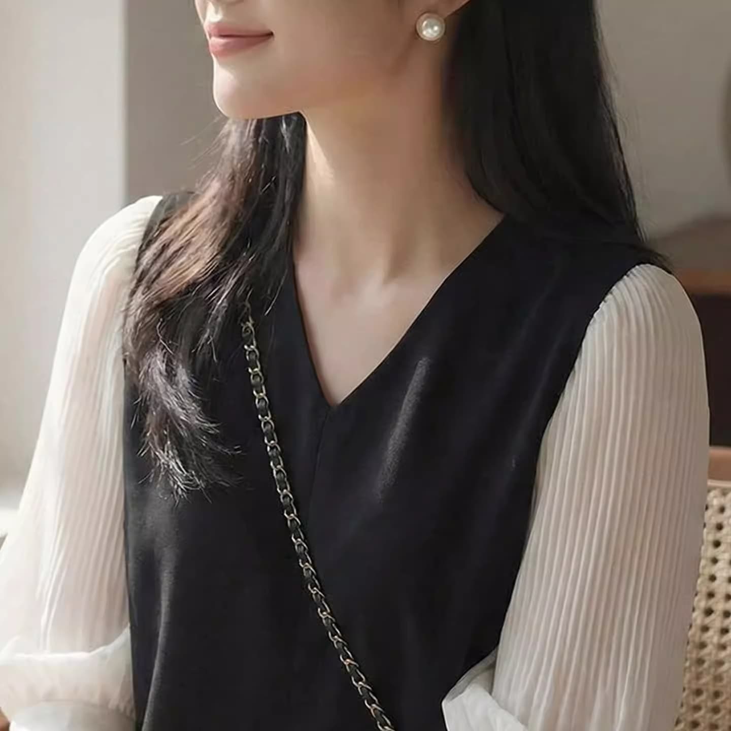 여름 쉬폰 셔츠 여성 의류 여름 드레스 2026 년 새로운 7부 소매 패션 작은 셔츠 반팔 맨위 서비스 중간 소매 트렌디 상세 이미지 4