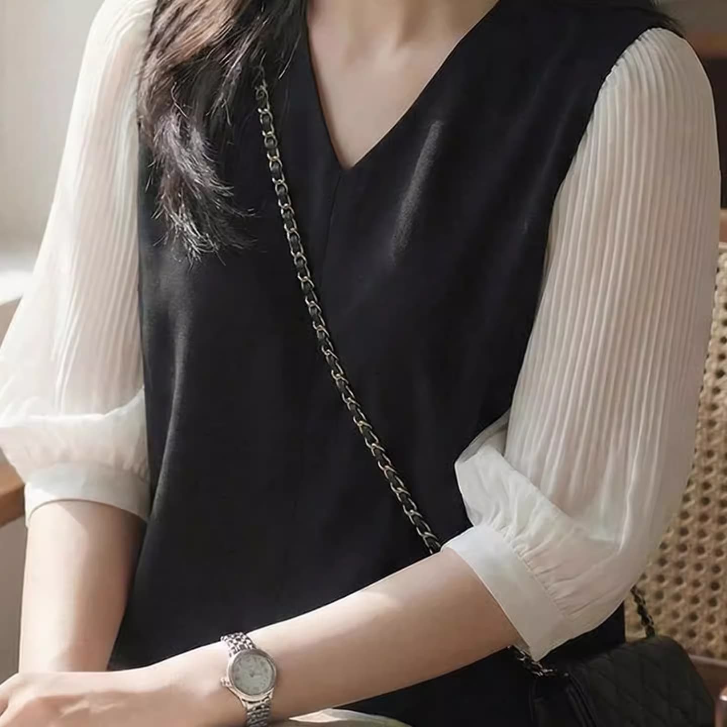 여름 쉬폰 셔츠 여성 의류 여름 드레스 2026 년 새로운 7부 소매 패션 작은 셔츠 반팔 맨위 서비스 중간 소매 트렌디 상세 이미지 5