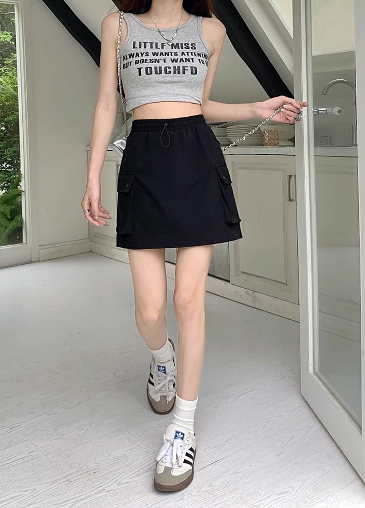 원본 것 허리밴드 펌프 로프 반신 스커트 미니 스커트 작은 대중 A라인 스커트 슬림해 보이는 회색 치마 워크웨어 치마 상세 이미지 18