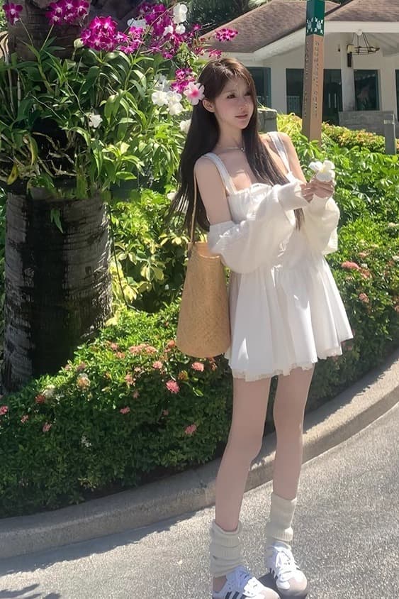 화이트 워터 여성 봄날 샤오 바이 치마 화이트 슬립 여성 드레스 새로운 허리 수축 슬림해 보이는 휴가 첫사랑 미니 스커트 이미지 7