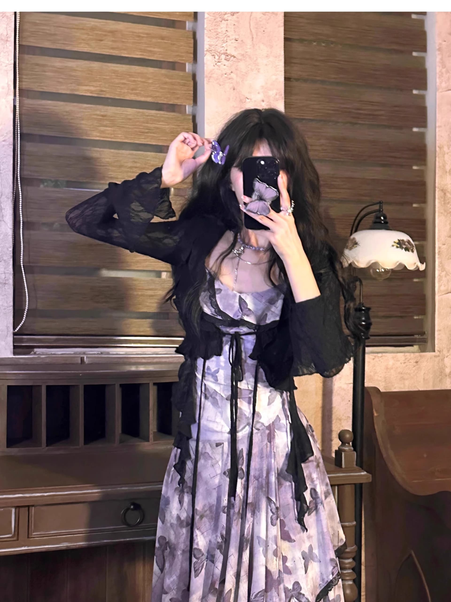 프랑스식 레트로 나비 꽃무늬 슬립 요정 여성 드레스 여름 새로운 품격 허리 수축 슬림해 보이는 망사 롱 스커트 상세 이미지 5