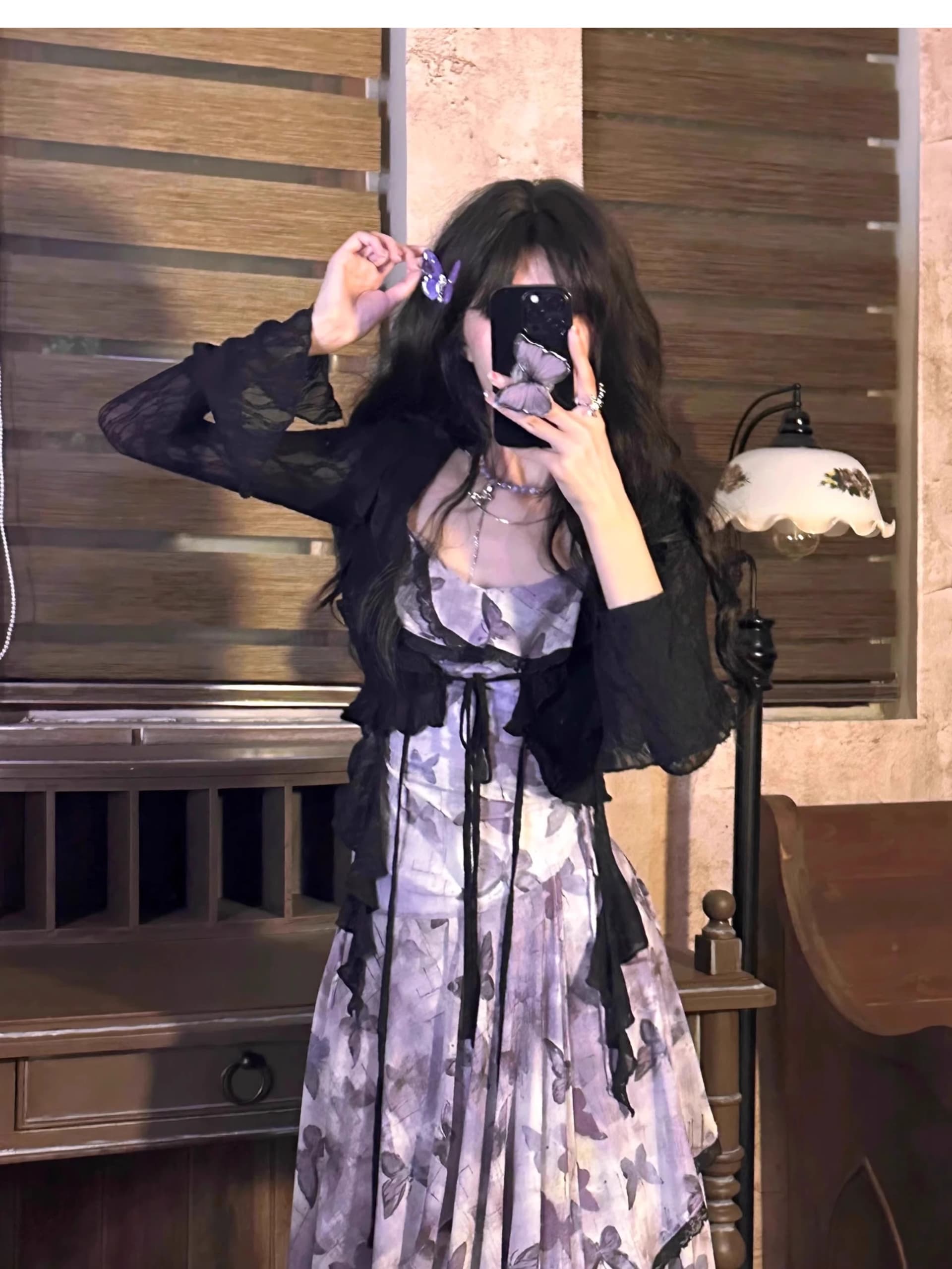 프랑스식 레트로 나비 꽃무늬 슬립 요정 여성 드레스 여름 새로운 품격 허리 수축 슬림해 보이는 망사 롱 스커트 상세 이미지 24