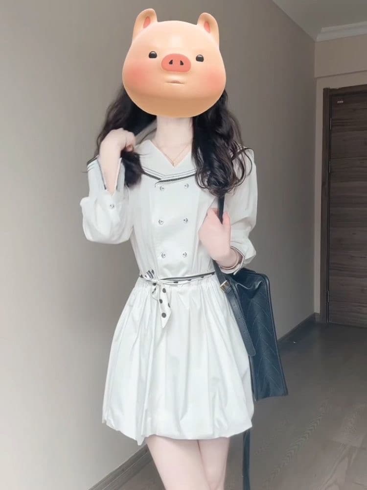 한 부서 패션 디자인 센스 작은 대중 해군 칼라 패치워크 드레스 여자 학생 여름 허리 수축 슬림해 보이는 꽃밭 치마 상세 이미지 4