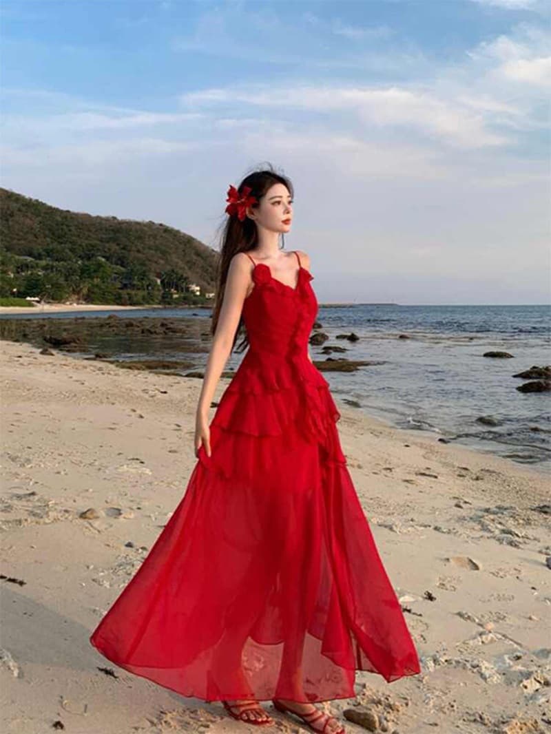 슈퍼 디스플레이 화이트 트임 불규칙 여성 드레스 2026 여름 새로운 마이크로 지방 빅 사이즈 슬립 드레스 오픈 가디건 슬립 드레스 이미지 3