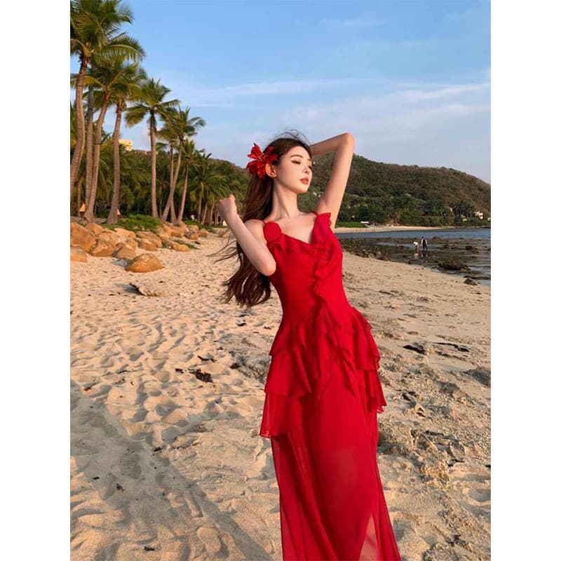 슈퍼 디스플레이 화이트 트임 불규칙 여성 드레스 2026 여름 새로운 마이크로 지방 빅 사이즈 슬립 드레스 오픈 가디건 슬립 드레스 상세 이미지 12